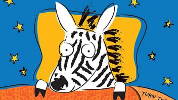 zebra tucked into bed with starry night sky