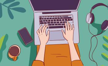 birds-eye view illustration of woman working on her laptop