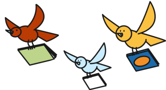 Trio of birds flying with books held by their feet